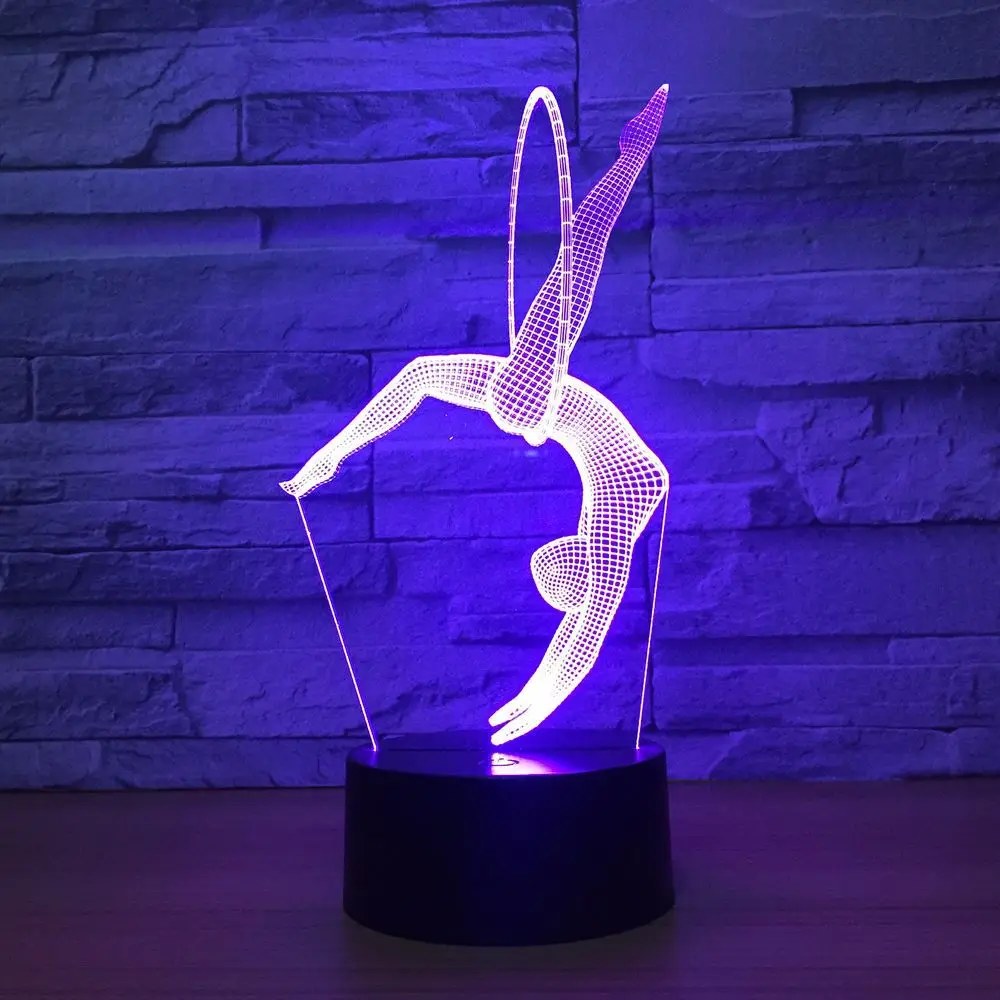 Гимнастика трюк светодиодный 3D ночник Творческий Настольная лампа Главная Освещение bulbing USB 7 цветов изменить Luminaria подарки для детей
