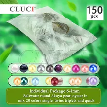 CLUCI wholesale 150 unids mix 20 colores 6-8mm Akoya Redondo solo/gemelos/trillizos/quads perlas de ostras envasado al vacío