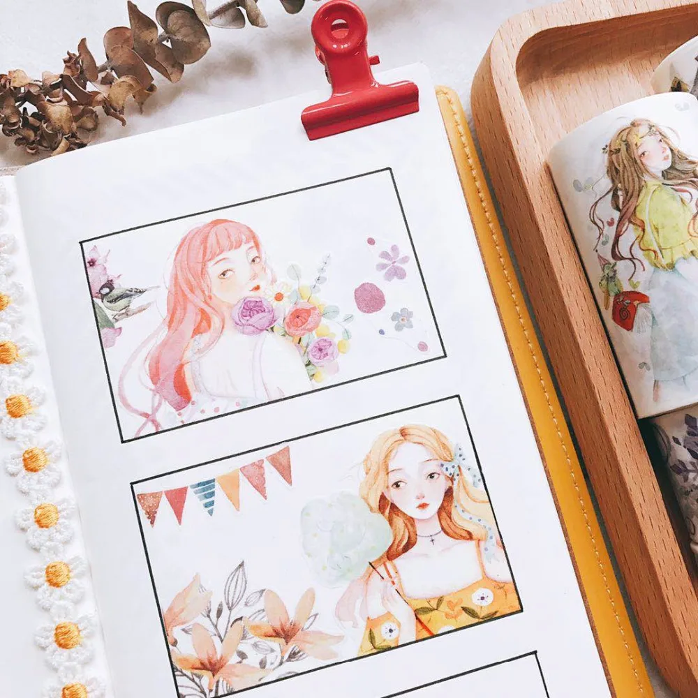10 дизайнов Kawaii васи ленты Ретро девушки/цветы японский декоративный клей DIY маскирующая бумага клейкие ленты наклейки этикетки