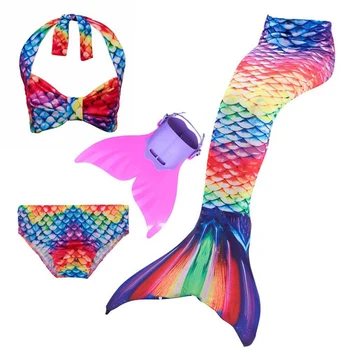 

Kids Children Mermaid Tails for Swimming zeemeerminstaart met monofin Girls Swimsuit Cosplay Fancy Costume 4 Piece Bikini Set