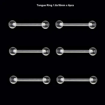 

Tongue Piercing 6pcs Invisible Clear Transparent Acrylic Rings Soft Barbell Industrial Barbell Ball Nipple Ear Pircing Jewelry