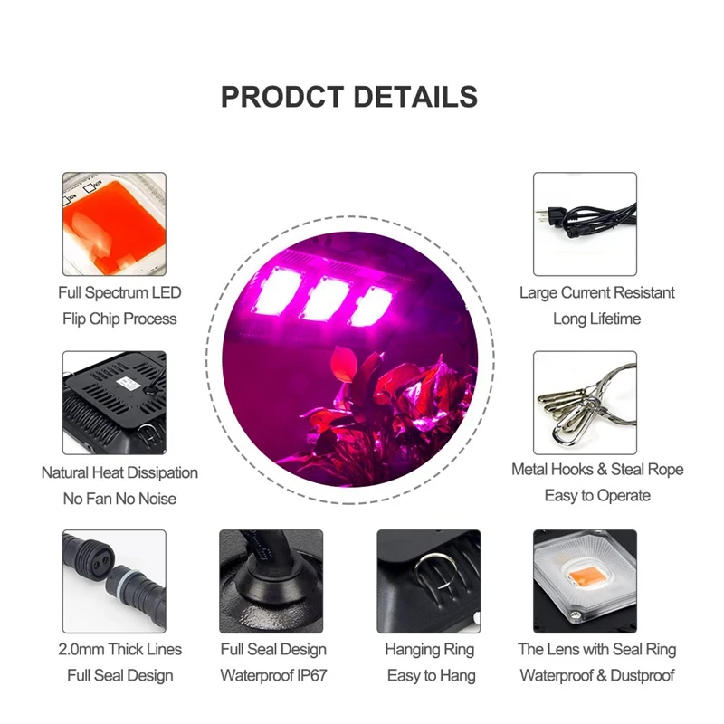 Au Plug Led Grow Light полный спектр Ip67 монолитный блок Светодиодов Прожектор для растений Крытый Открытый гидропонная теплица 1500 Вт 220 В