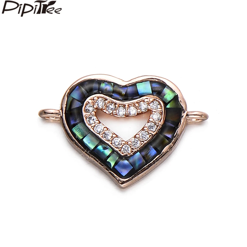 

Pipitree Copper Cubic Zirconia Natural Abalone Shell Charms Bracelet Necklace Connectors DIY Heart Charms for Jewelry Making