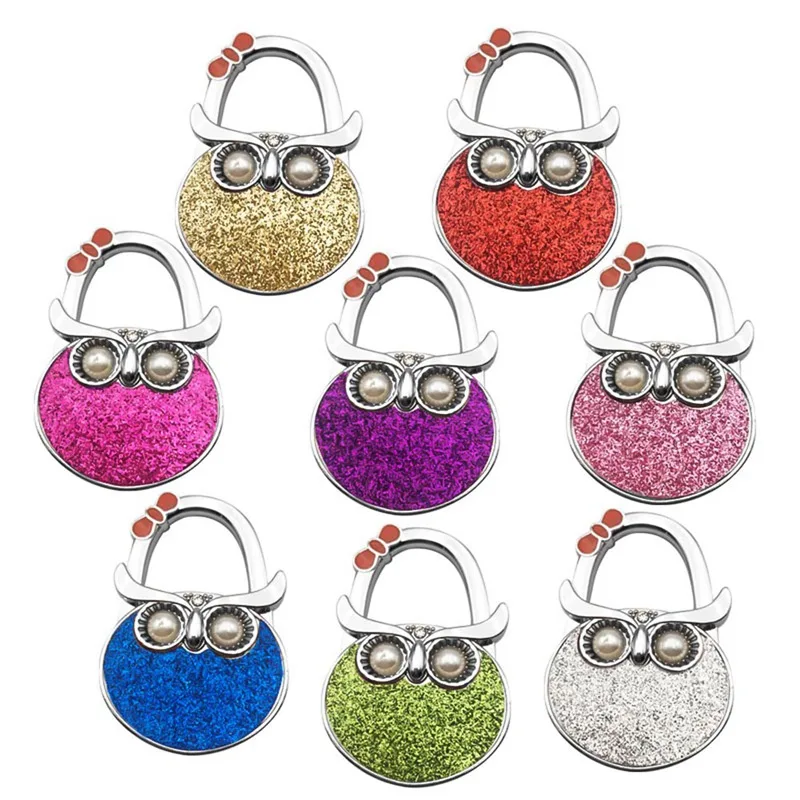 

Owl Shaped Bag Hanger Purse Table Handbag Hook Metal Holders Colored Foldable