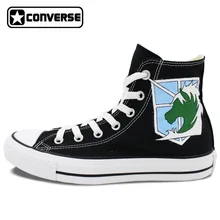 Anime Converse Man Woman Shoes Attack On Titan Military Police Unicorn Hand Painted High Top Black Canvas Sneakers Men Women