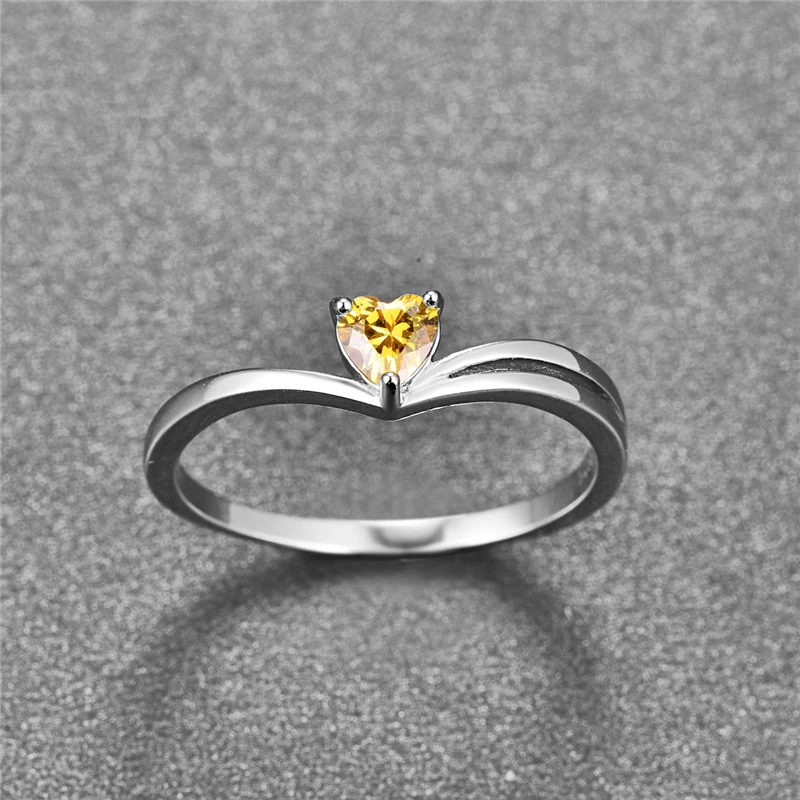 BONLAVIE Simple 925 Sterling Silver Rings for Women Yellow Crystal Forever Love Heart Finger Ring Original Jewelry Gift