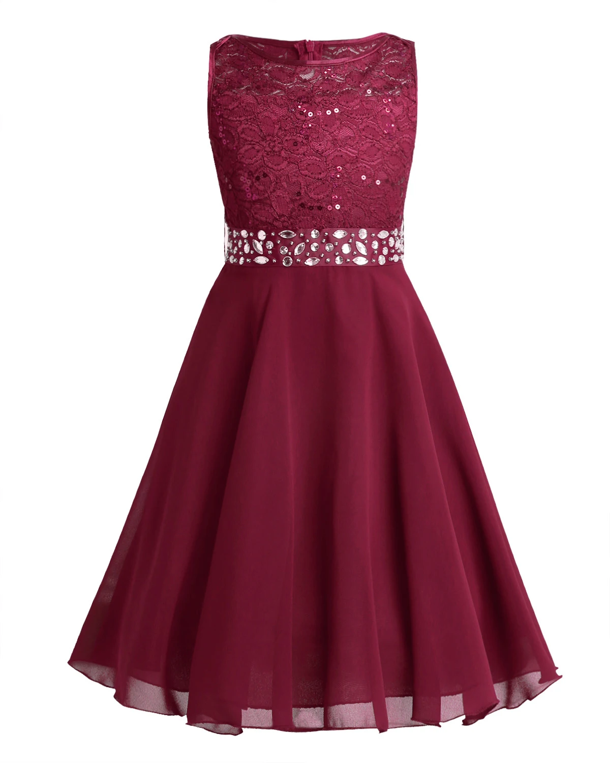 Платья с поясами для девочек без рукавов, расшитые блестками, элегантные кружевные вечерние платья для первого причастия - Цвет: Red