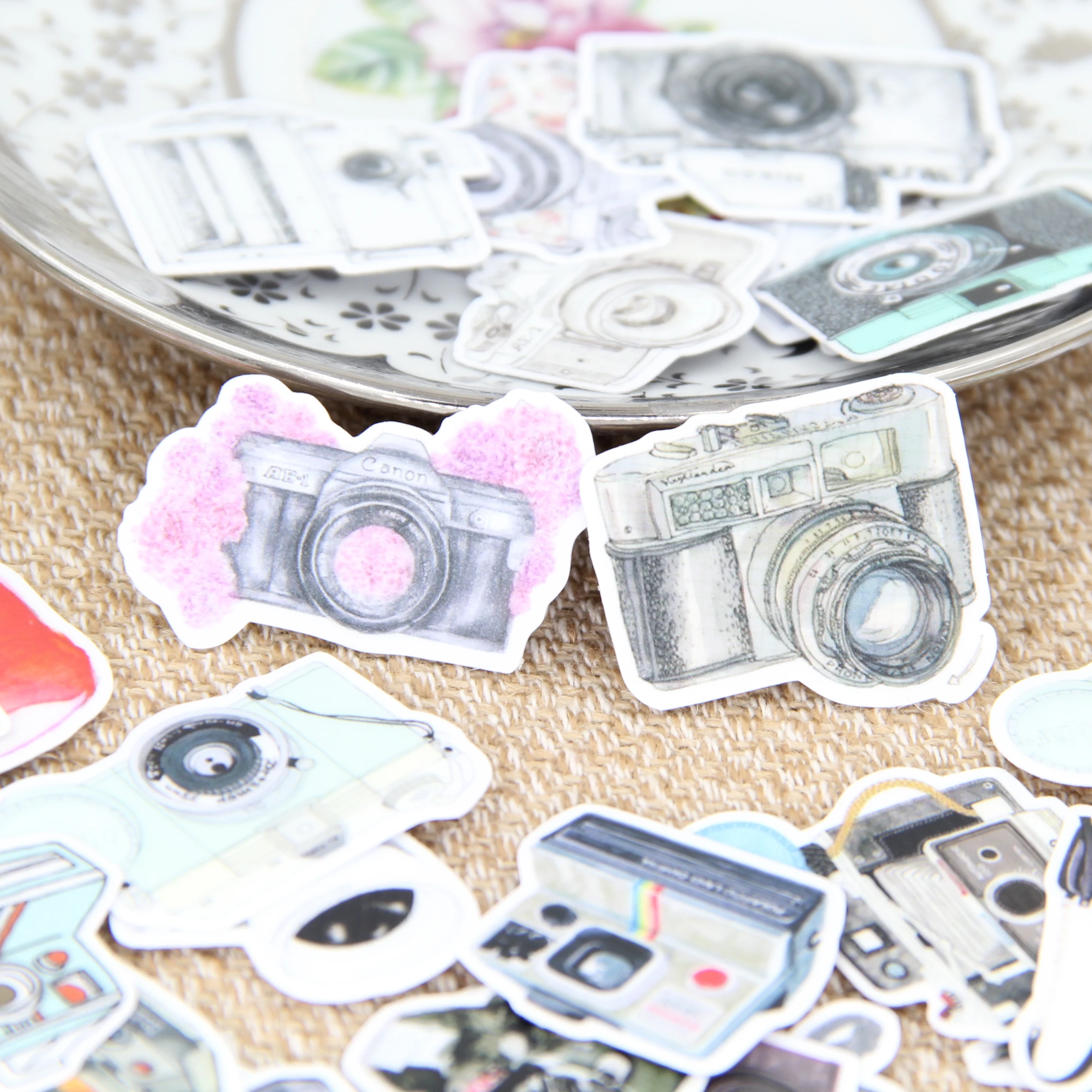35pcs Self made Retro Camera Illustration Cameras Scrapbooking Stickers
