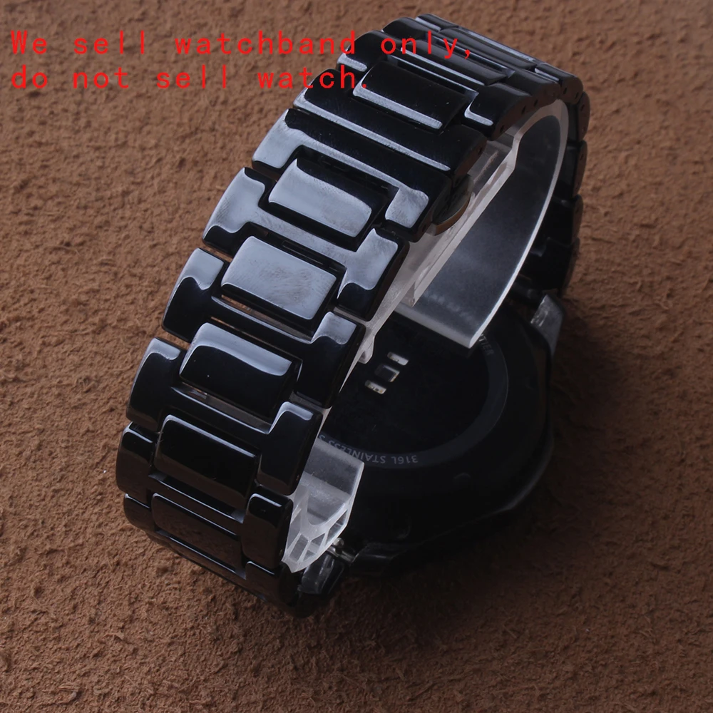 Керамический ремешок для часов, черный полированный стильный ремешок для часов, браслеты для умных часов, мужские аксессуары, 18 мм, 20 мм, 22 мм, застежка-бабочка