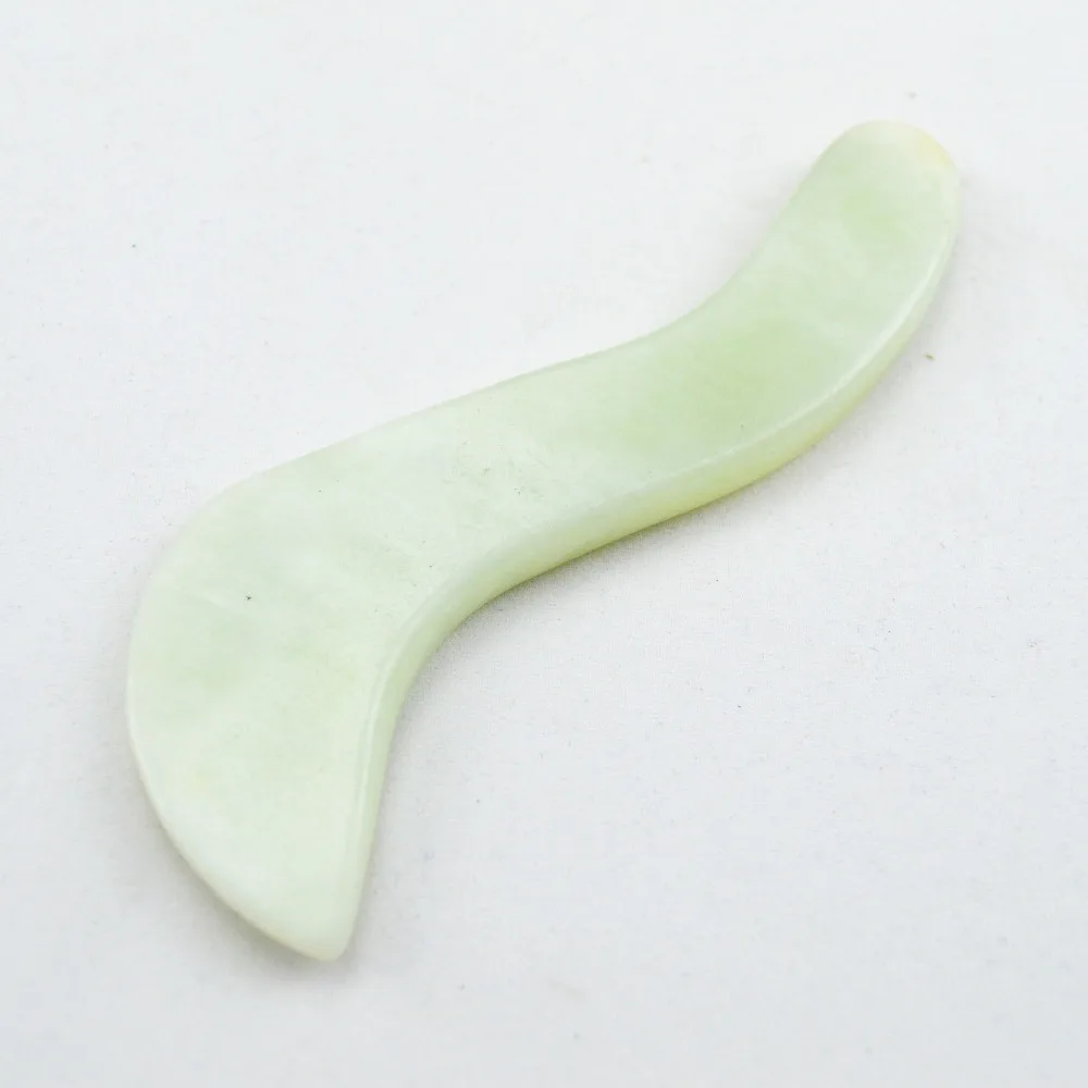 Natural light green jade S shape guasha board massage tool facial treatment scraping tool for body health care Natural light green jade S shape guasha board massage tool facial treatment scraping tool for body health care