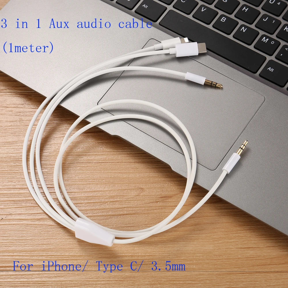 

1m 3ft USB C/8pin/3.5mm to 3.5mm AUX Headphone 3 in 1 aux audio cable for iphone x/ipad/huawei