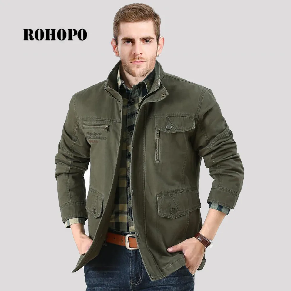 ROHOPO куртка Хлопковая мужская 5XL 6XL хлопок средняя длина карманы куртка пальто Miltar промытая вода хлопковая Куртка карго пальто