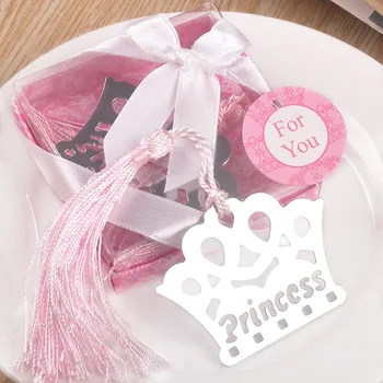 

2017 Hot Sale Beautifully Crown Bookmarks Metal With Tassels Stationery For Books Kids Gifts Wedding Favors with box 20pcs