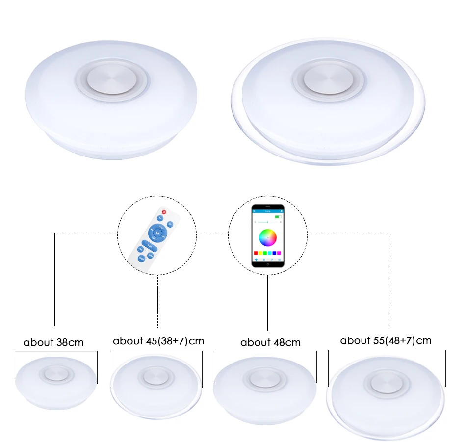 RGB светодиодный потолочный светильник с регулируемой яркостью, Bluetooth, музыкальная лампа, 220 В, дистанционное управление, умное освещение динамиков вечерние, для спальни, гостиной, 36 Вт, 40 Вт