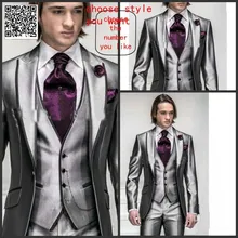 На заказ Высокое качество серебряные костюмы формальные смокинг жениха на 4 шт. / деловые костюмы / западная свадебный костюм пальто+ брюки+ жилет+ галстук