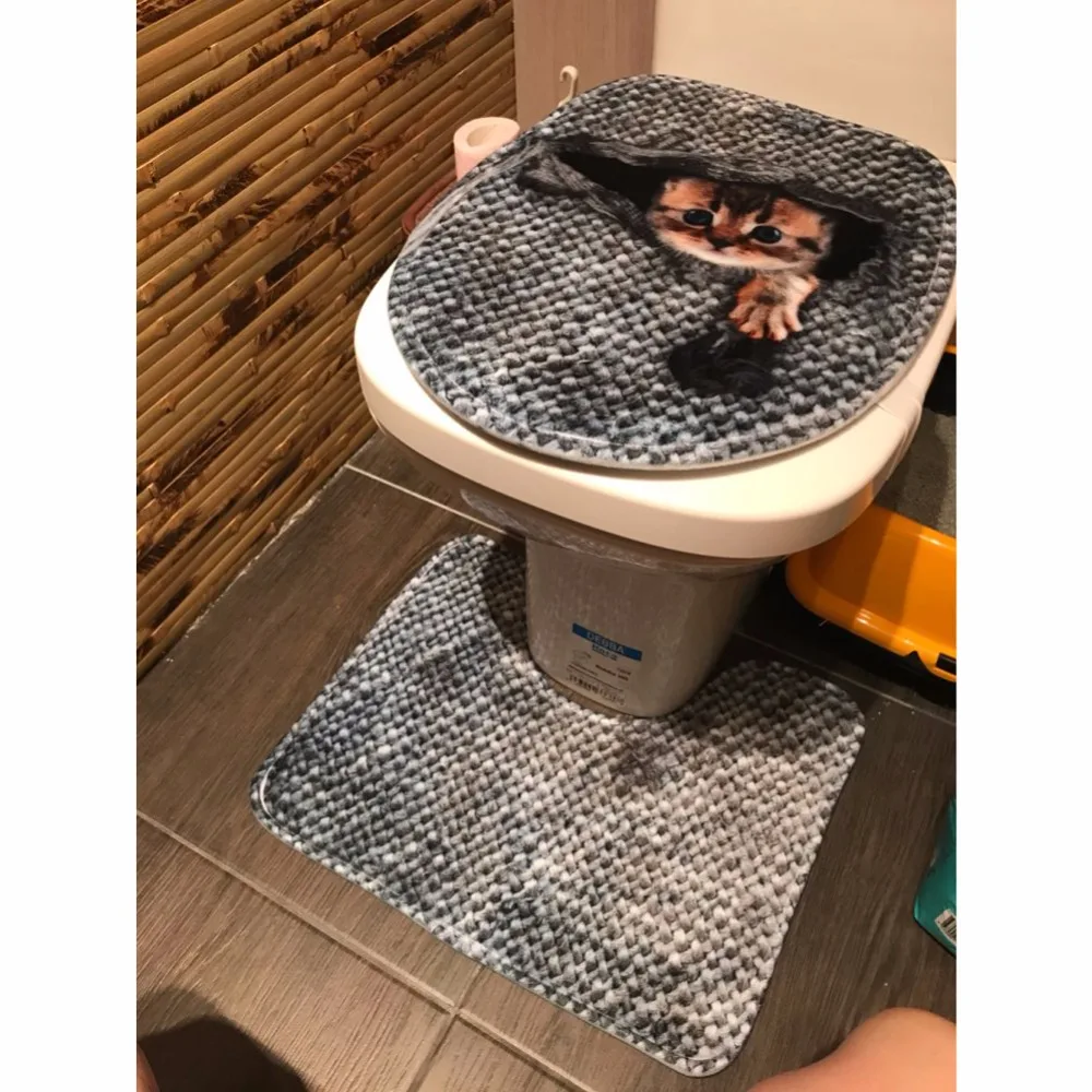 Preise HUGSIDEA 3D Niedlichen Tier Cat Owl Gedruckten Toilettensitzabdeckung Runde matte 3 Stück Set Warmer Weicher Bad Teppich Bad Zubehör set