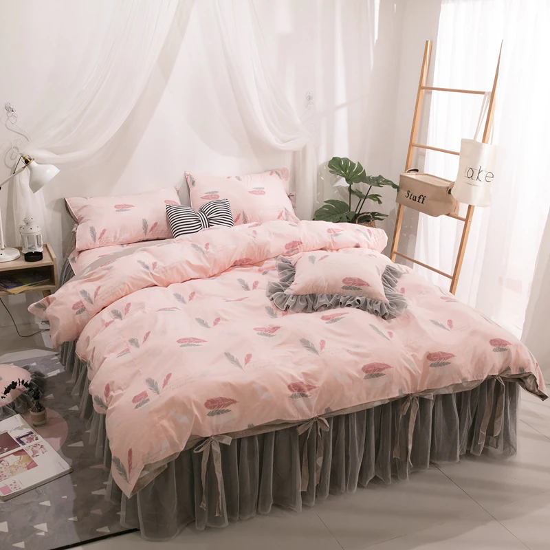 Fresh Korean style bedding set flower print bow duvet cover clac