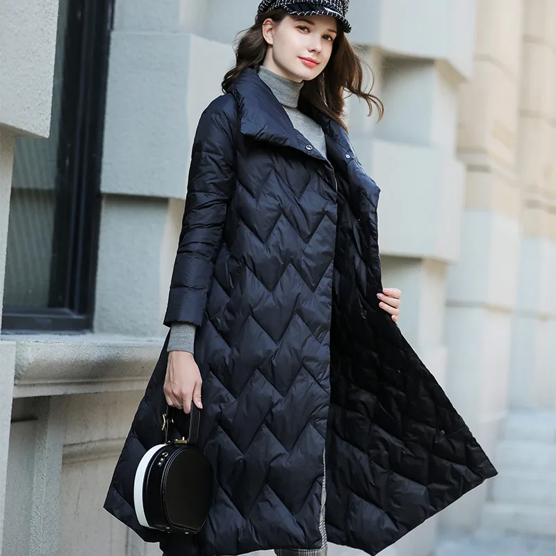 

High quality duck down coat women 2018 winter coat female high street asymmetric length long down parka fashion collection