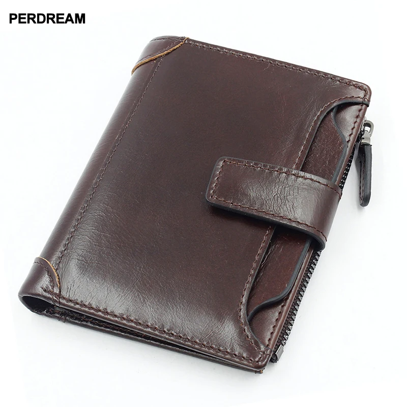 

PERDREAM Man Short Genuine Leather Wallet Vintage Multi-functional Card Holder Solid Hasp Cow Leather Clutch Bag Coin Pocket