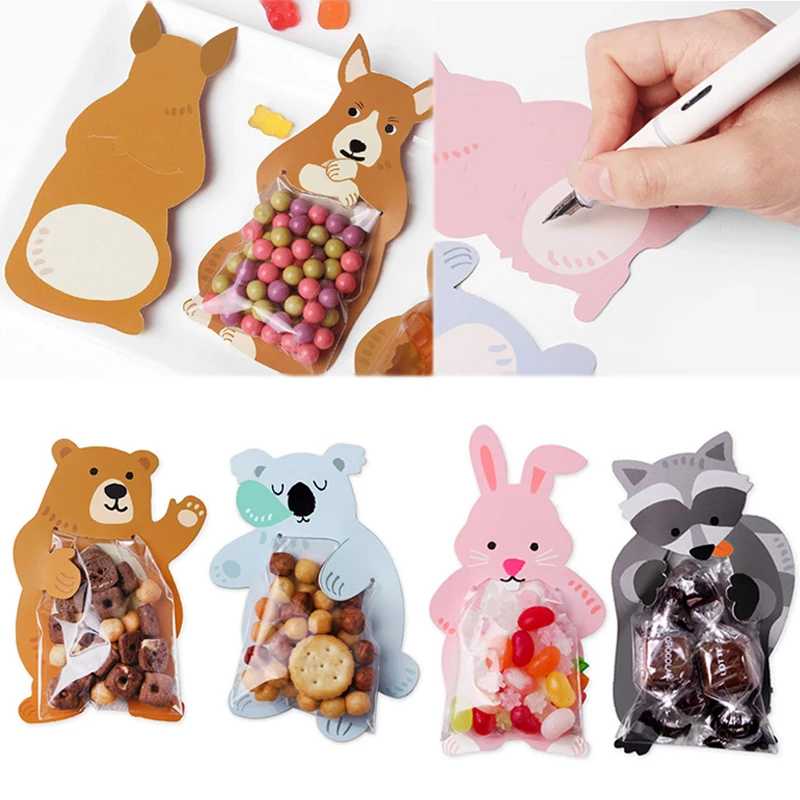 Распродажа 10 шт./лот милые животные Медведь Кролик конфеты сумки печенья подарочные сумки поздравительные открытки детский душ день рождения коробочка для конфет на вечеринку