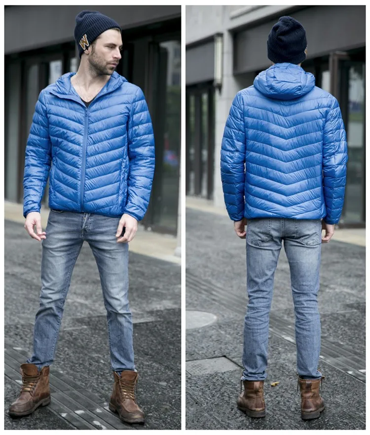 black puffer jacket New autumn winter ultra thin duck down men jacket plus size XXXL hooded jacket for men fashion mens Outerwear coat waterproof puffer jacket