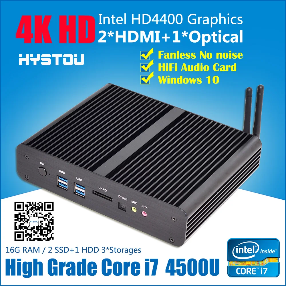 Intel Haswell core i7 4500U CPU Fanless Mini PC Computer Dual HDMI 4G