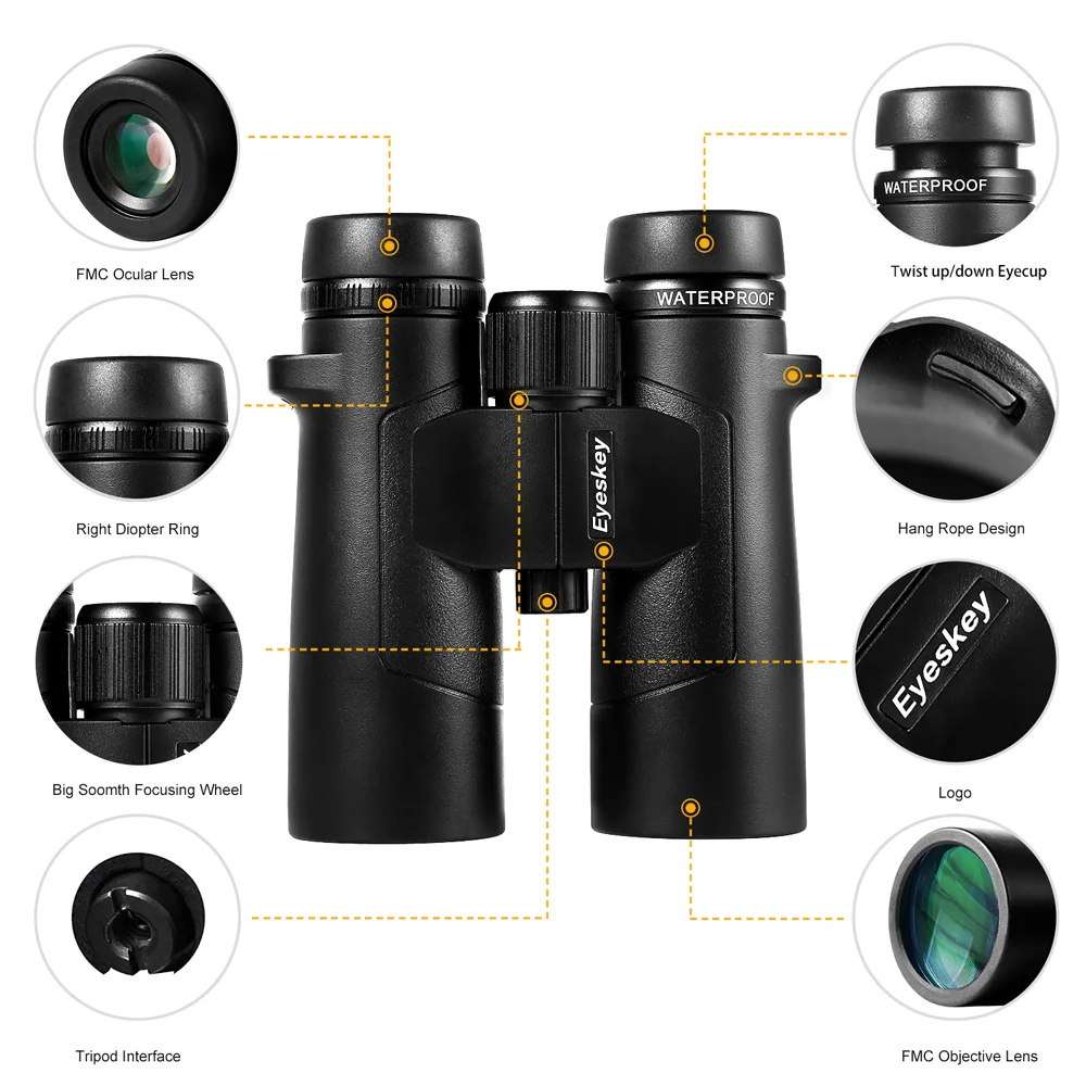 Eyeskey إد 10x42 للماء فائقة متعددة طلاء مناظير Bak4 بريزم البصريات عالية الطاقة تلسكوب للتخييم الصيد في الهواء الطلق