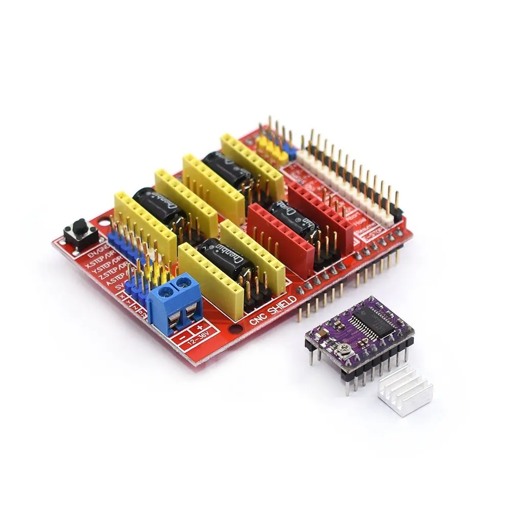 4 x DRV8825 Драйвер шагового двигателя Модуль с радиатором+ CNC Щит Плата расширения для Arduino V3 гравер Diy Kit