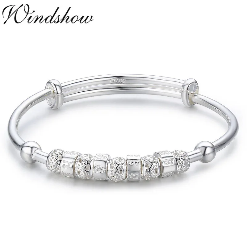

Pure Sterling Silver Six words Proverbs Charms Cuff Bracelets For Women Bracelets & Bangles Armband voor vrouwen manchette