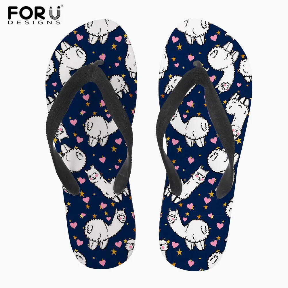 FORUDESIGNS/Лидер продаж; розовые летние пляжные шлепанцы с принтом альпаки для девочек-подростков; женские повседневные вьетнамки на плоской подошве; женские сандалии для улицы - Цвет: Z4366AB