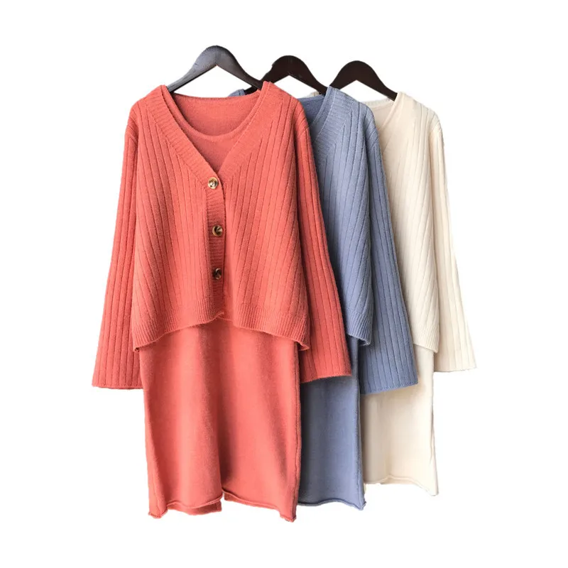 Jane Deiune 2018 Autumn Womans Straped Sets Solid Color Female Casual Two-Pieces Dress |