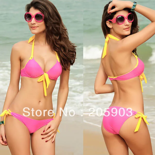 Free Shipping Triangle Halter Bikini Pink 2013 Sexy swimwear Wholesale 12pcs/lot Swim suit for women 40626 |