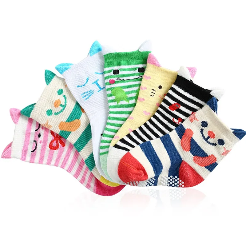 

1LOT=2Pairs Baby Socks Lot Animals Cartoon Baby Socks Girls Boys Short Socks for Kids Cat,Strips Anti-slip NewBorn Brand 0-3Y