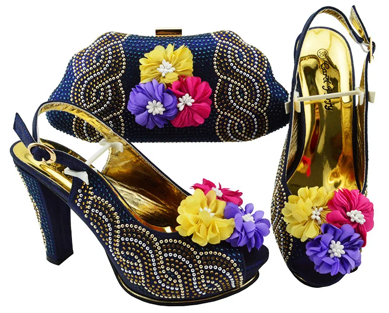 

2018 Hot sale African Style Party designs Nigerian 11cm high heels and Bag Set for Women