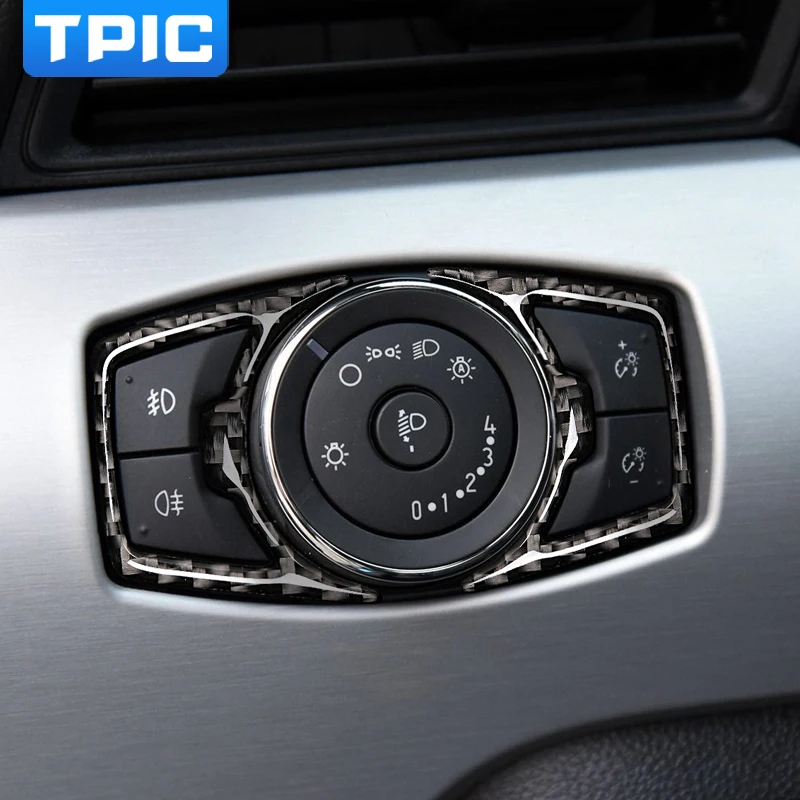 

TPIC For Ford Mustang Carbon Fiber Headlight Switch Cover Trim Sticker Car Styling 2015 2016 2017 Interior Accessories