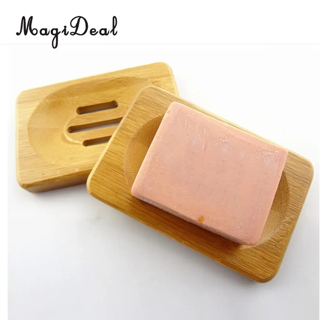 MagiDeal Bamboo Soap Holder Dish Bathroom Shower Storage Support Plate Stand Handmade