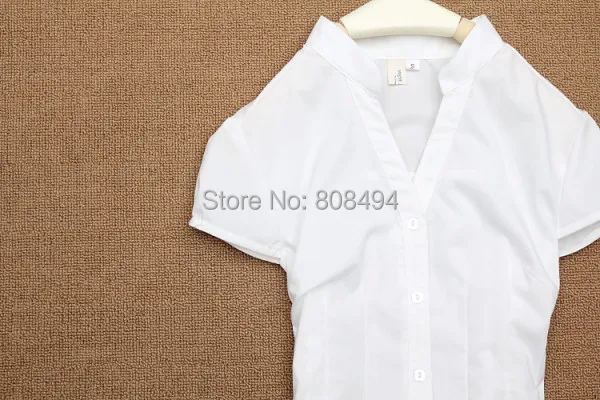 Женские модные повседневные блузки с коротким рукавом и подставкой из хлопка для офиса, рубашки для женщин, рабочая одежда, размеры s, m, l, 0008