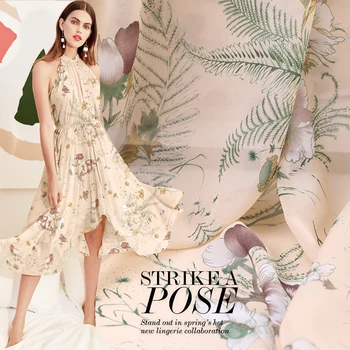 

135cm*100cm Plants Print Silk Georgette Fabric Summer Cloth Dress Lining