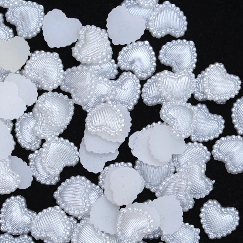 

100Pcs/Lot ABS Resin Heart Cabochons Imitation Pearl 10mm Stripe White Flat Back DIY Jewelry Making Handmade Components