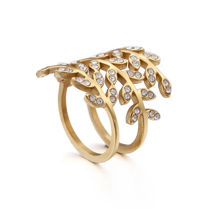 

316L Stainless Steel CZ Rings Tree Branch Leaves Women Girl Wedding Rings Knuckle Finger Jewelry Xmas Anillos Bague Bijoux