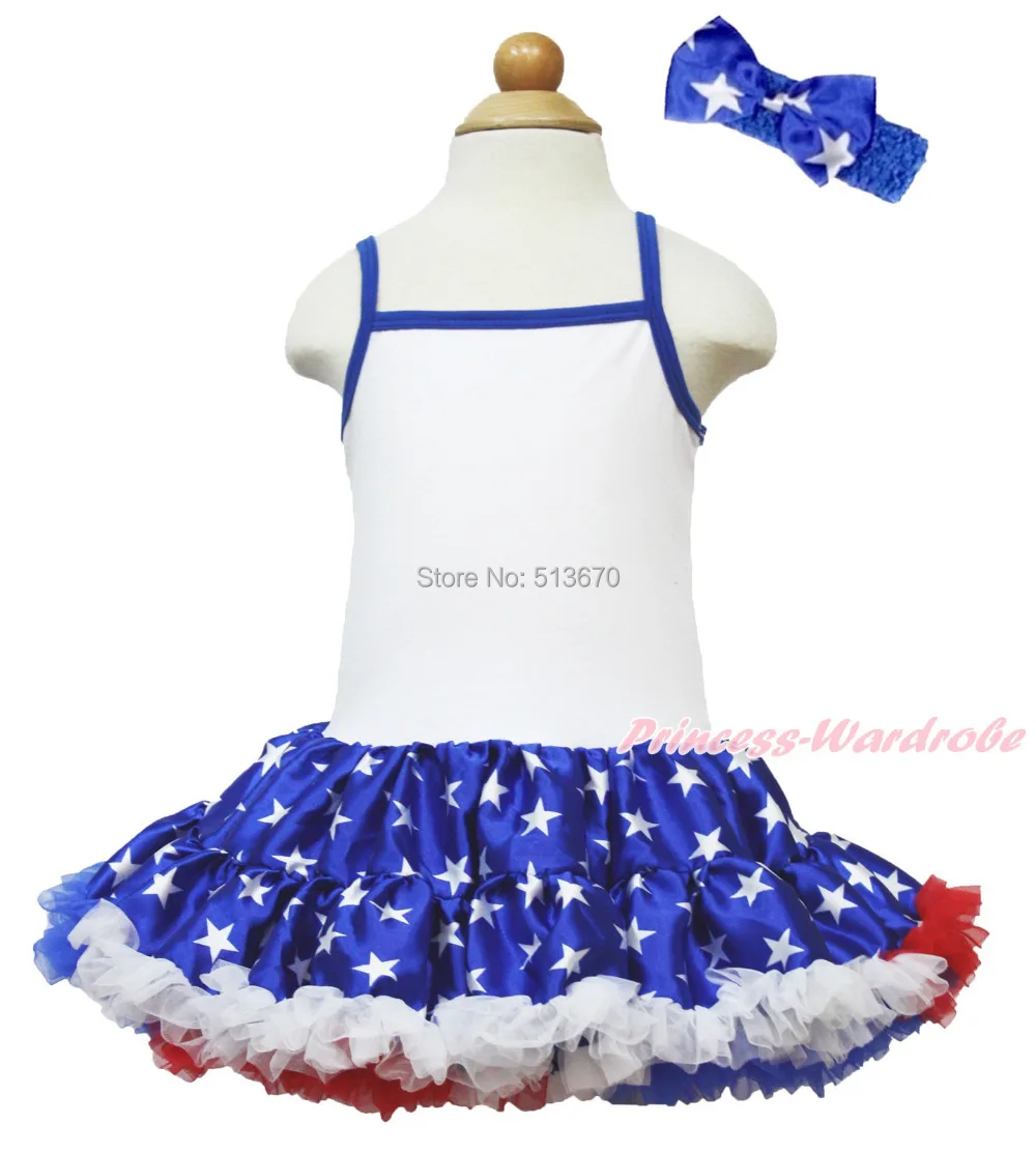 

4th July America's Birthday Girl Blue White Halter Patriotic Star Dress 1-8Year MAHD040