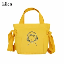 LILEN холщовые сумки женские летние Милая мультяшная сумка повседневная сумка через плечо Студенческая сумка простая хозяйственная сумка
