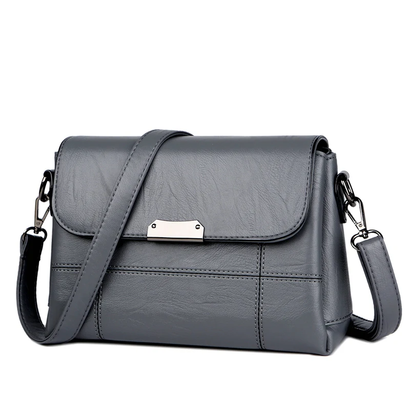 Женские винтажные сумки-мессенджеры с клапаном, женская кожаная сумка через плечо, роскошные сумки, женские сумки, дизайнерские женские сумки - Цвет: gray