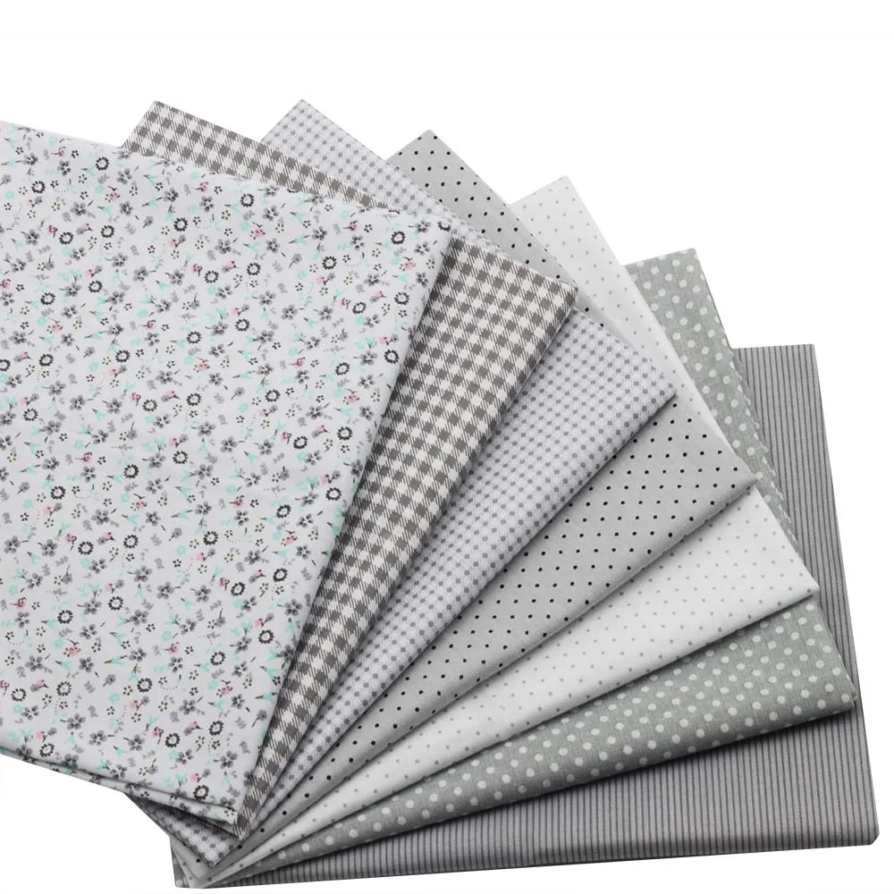 7pcs Size 40 X 50cm 100 Cotton Gray Fabrics Fashion Flower Strip Cotton Fabric Quilting Sewing