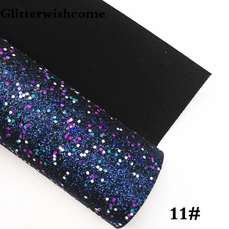 Glitterwishcome 21X29 см A4 размер винил для бантов, плотная блестящая кожа ткань винил для бантов, GM076A подложка имеет клей пятнистый - Цвет: 11