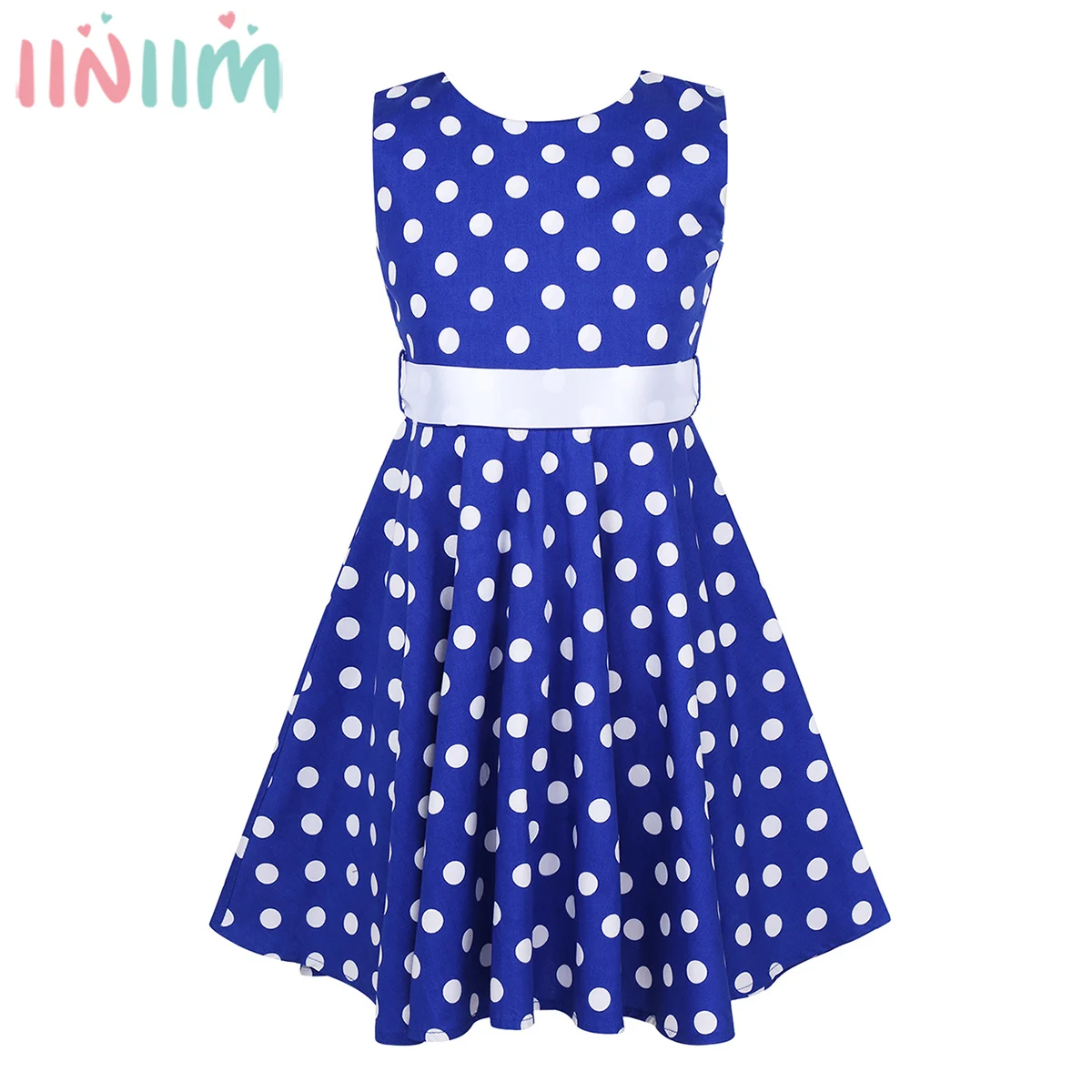 

iiniim Teenage Kids Vestido de festa Party Dress Kids Dresses for Girls Polka Dots Printed Summer Princess Dress