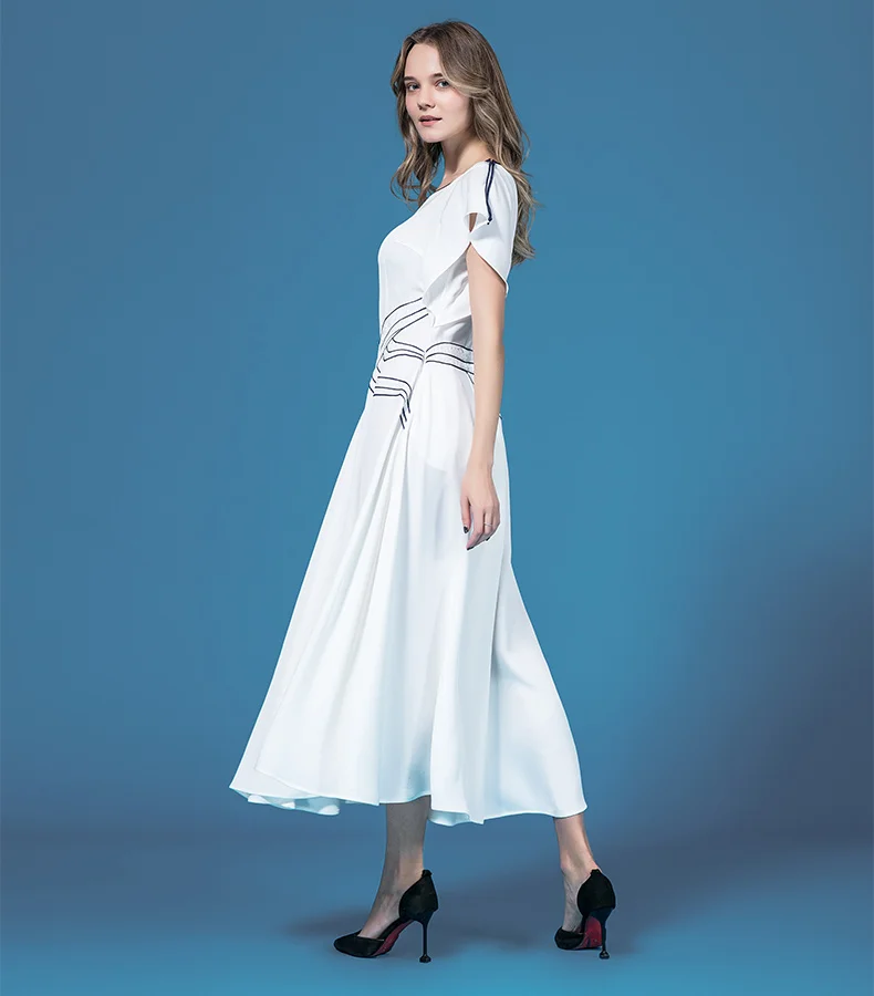 VOA белые вечерние длинные платья для женщин, элегантные женские платья из тяжелого шелка, Роскошные платья с коротким рукавом, vestidos sukienki jurken A10162