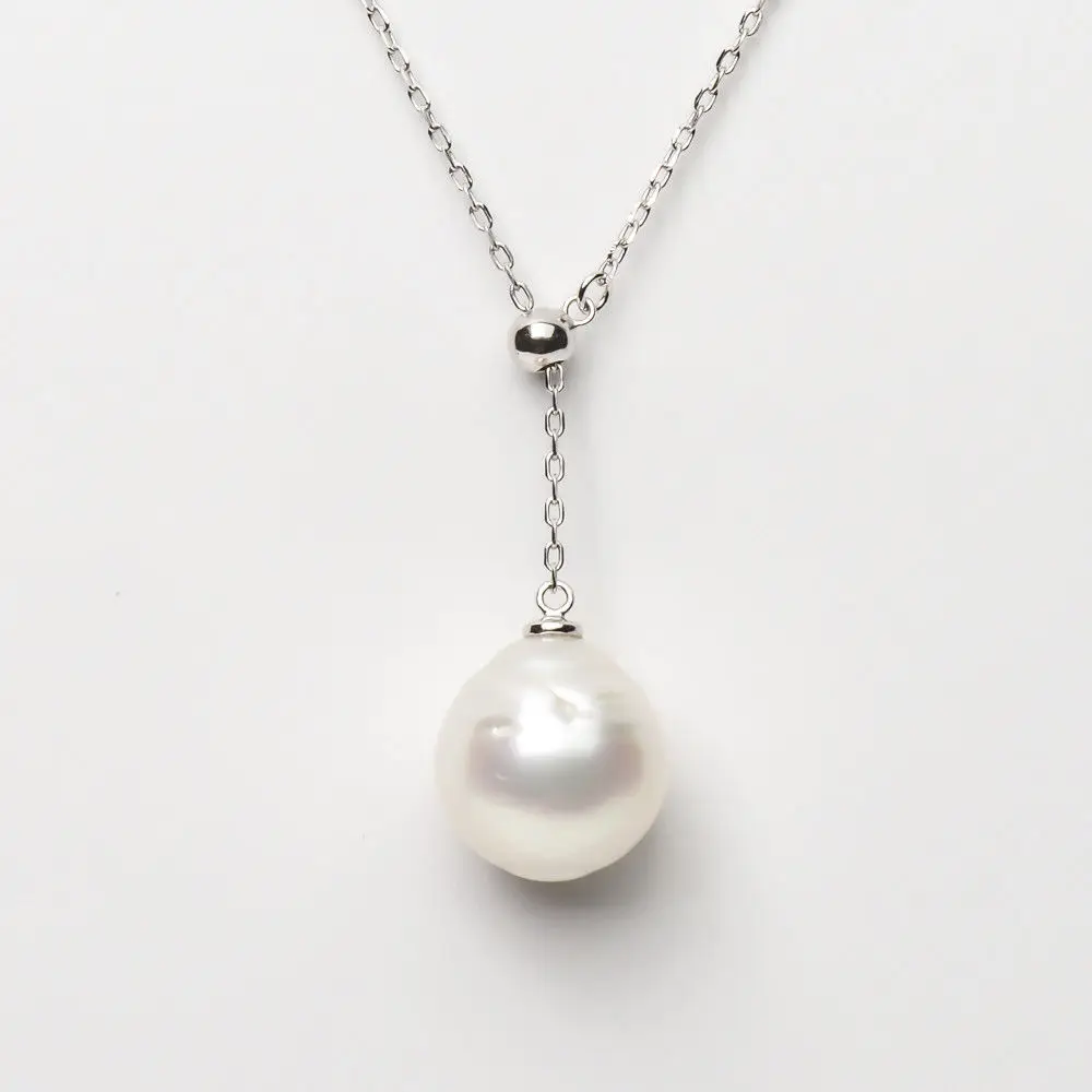 

Free Shipping 12.6*11.9mm White Real South Sea Pearl Necklace 925 Sterling Silver Adjustable