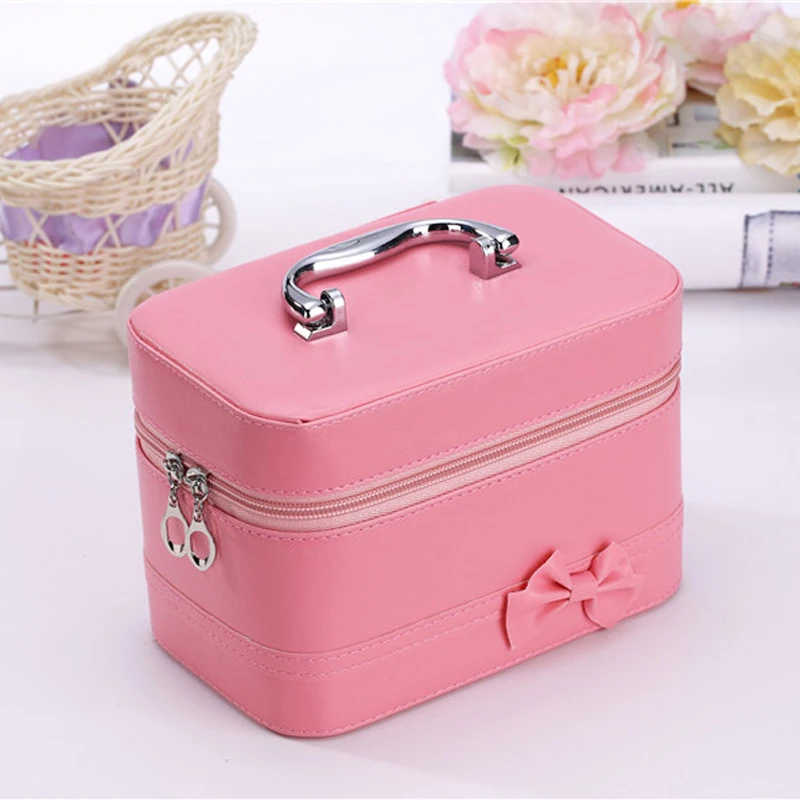 Ladies Makeup Bag Cosmetic Case Waterproof PU Bow Professional Makeup Bag Beauty Storage Travel ...