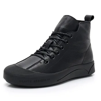 

8062 New Flat Bottom Female Cowhide Leather Boot Soft Bottom Casual Women's Shoes Art Fan Belt College Wind Warm Winter Boots